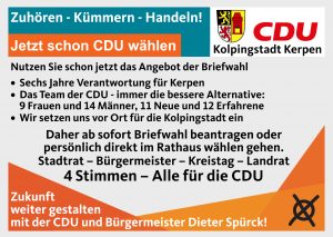 Zuhören – Kümmern – Handeln! Jetzt CDU wählen!
